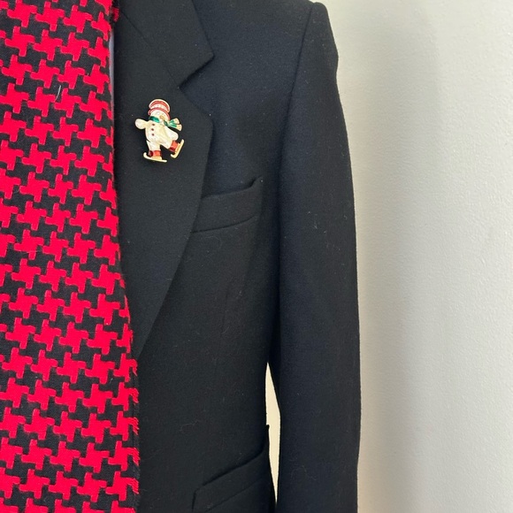 Monet Festive Skating Figures Snowman Brooch with Red Green White & Gold Accents - Picture 8 of 8